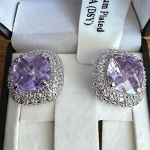 Elegant Silver and Purple Stud Earrings